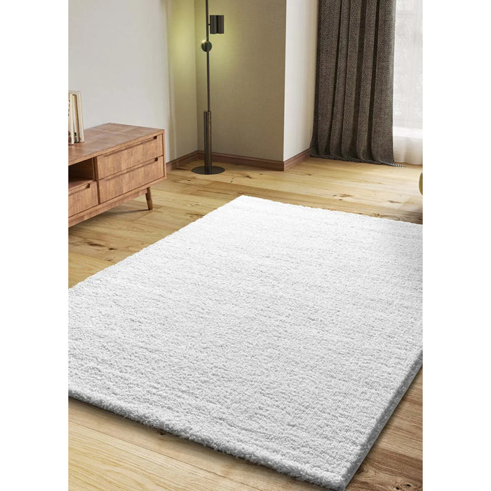 ATLAS Alfombra shaggy lisa en color blanco, varias medidas disponibles