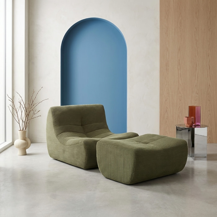 Chauffeuse velours côtelé 1 place avec repose pieds SOKOL