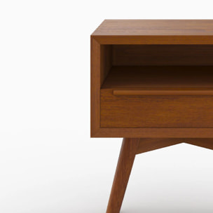 Table de chevet  en bois de teck, 1 niche et 1 tiroir - Waya
