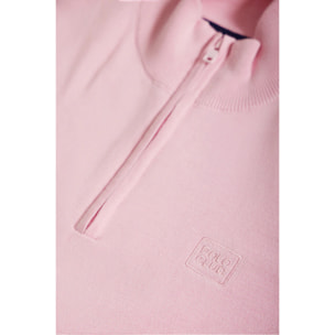 Maglione basic rosa con cerniera e logo ricamato tono su tono