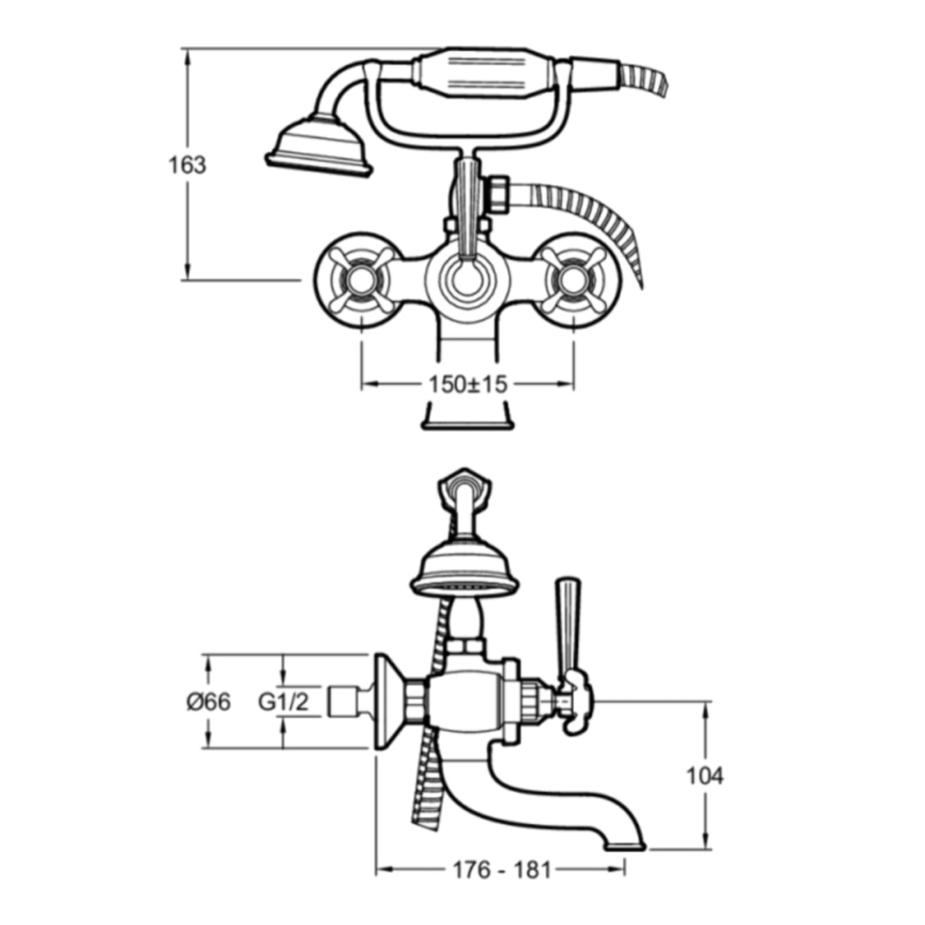 Mélangeur baignoire Cléo 1889 avec pommeau douche Or beige