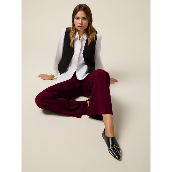 Oltre - Pantalones palazzo de tejido crepé - Burgundy