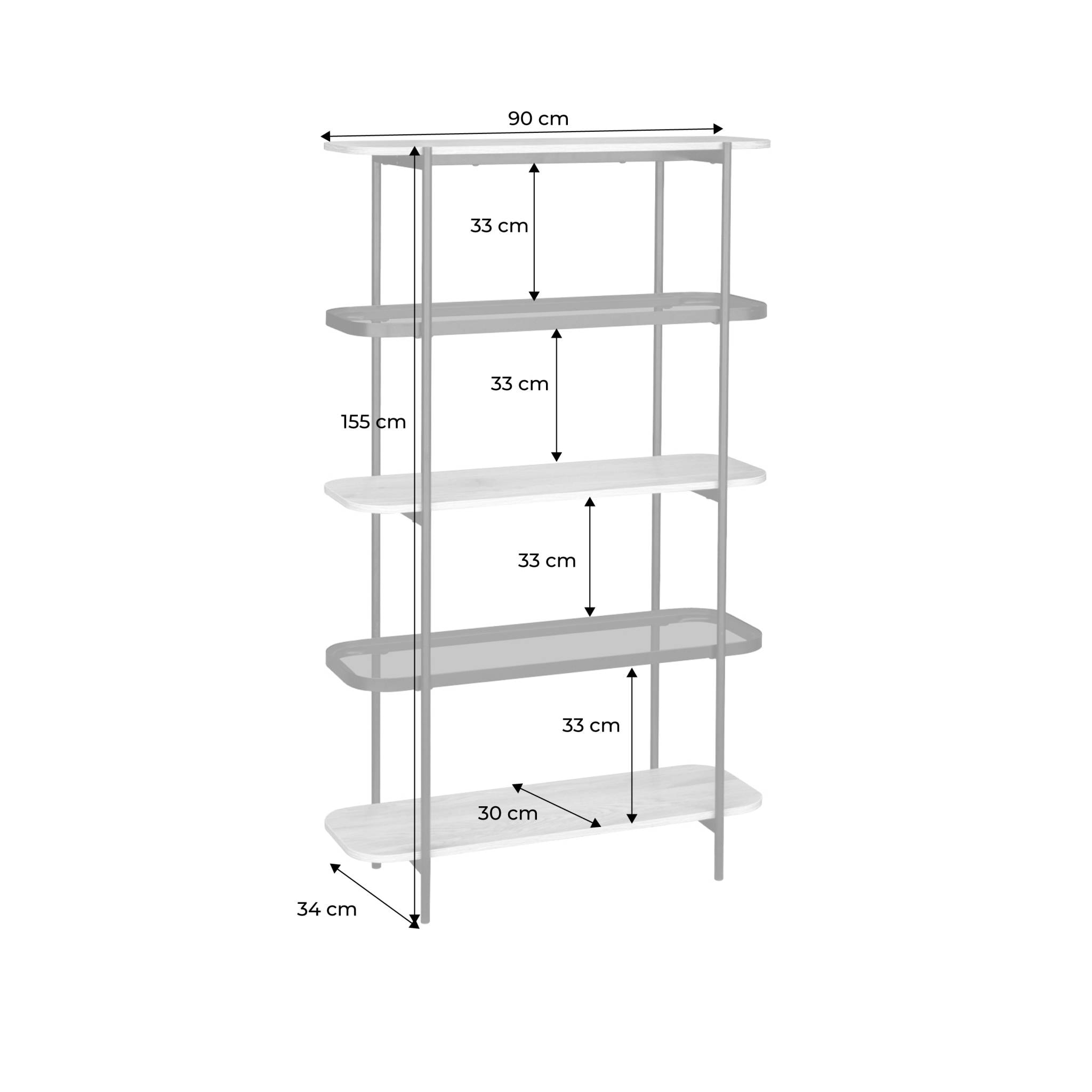 Etagère bibliothèque verre, décor bois et métal 5 niveaux SMOOKY