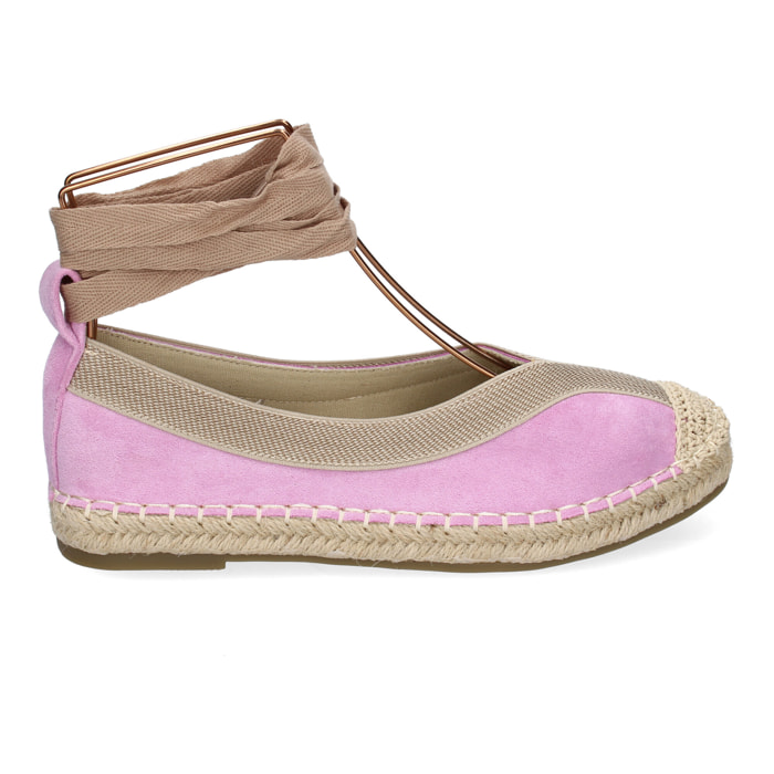 Bailarina de Mujer con Yute, Diseño Moderno con Puntera Bordada y Cintas