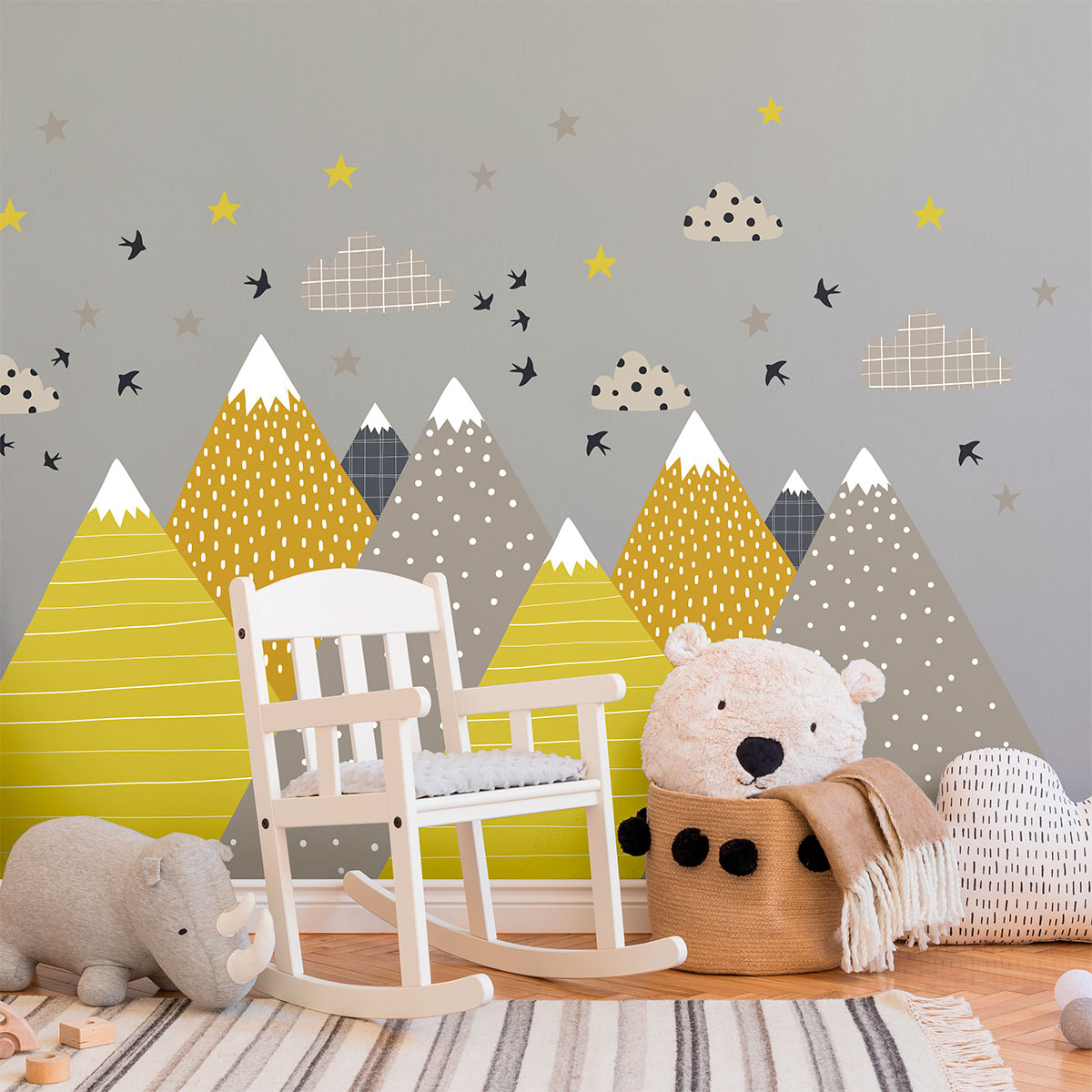 Stickers muraux enfants - Décoration chambre bébé - Autocollant Sticker mural géant enfant montagnes scandinaves FARIDKA