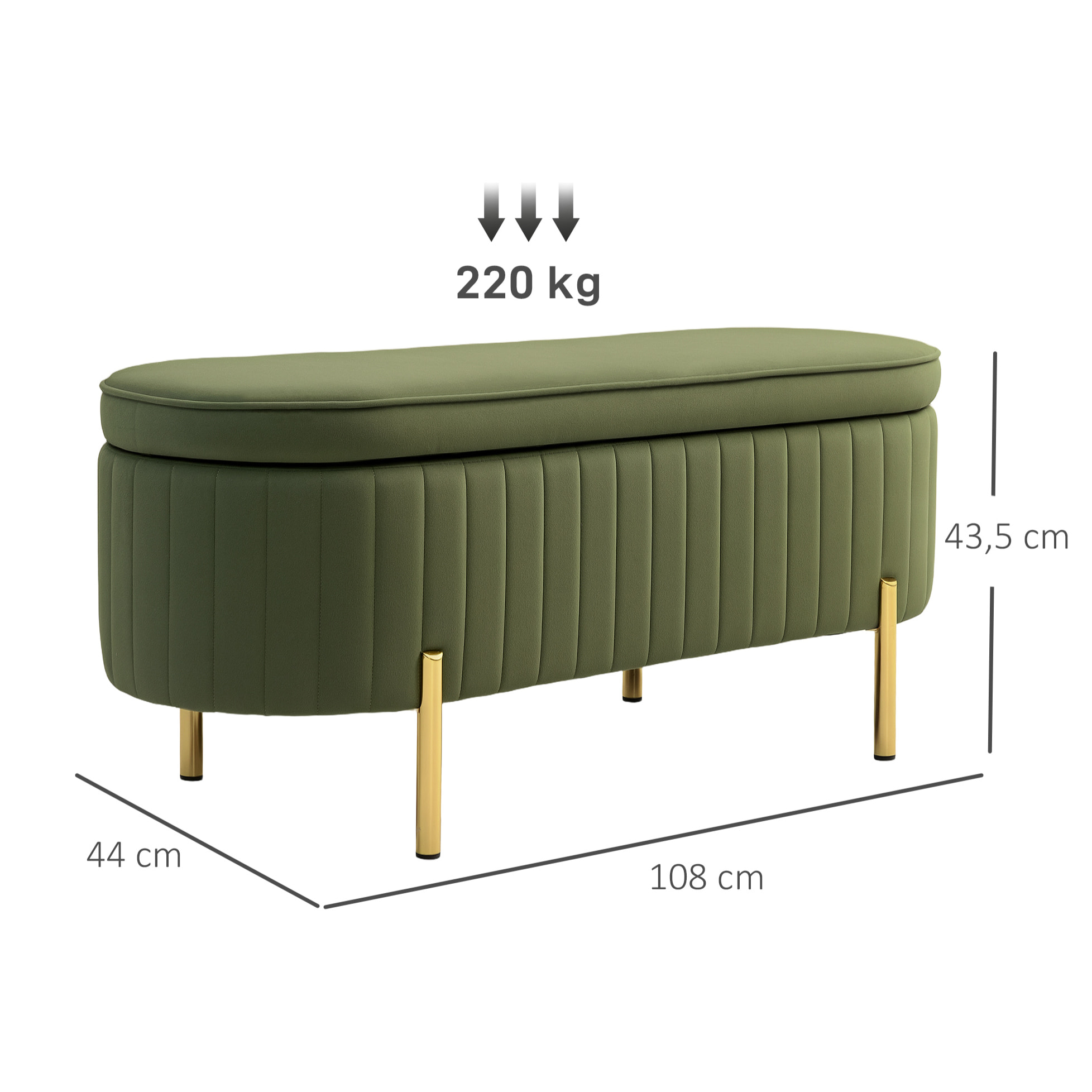 Banquette coffre 2 en 1 design ovale dim. 108x44x43cm velours kaki