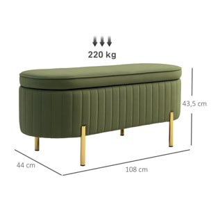 Banquette coffre 2 en 1 design ovale dim. 108x44x43cm velours kaki