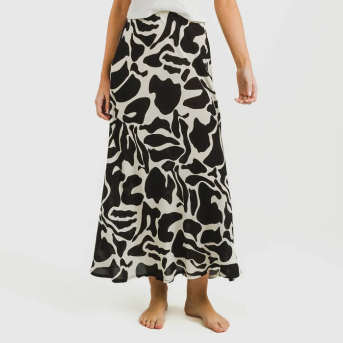 Falda midi viscosa bambula Teudis Beige - Negro