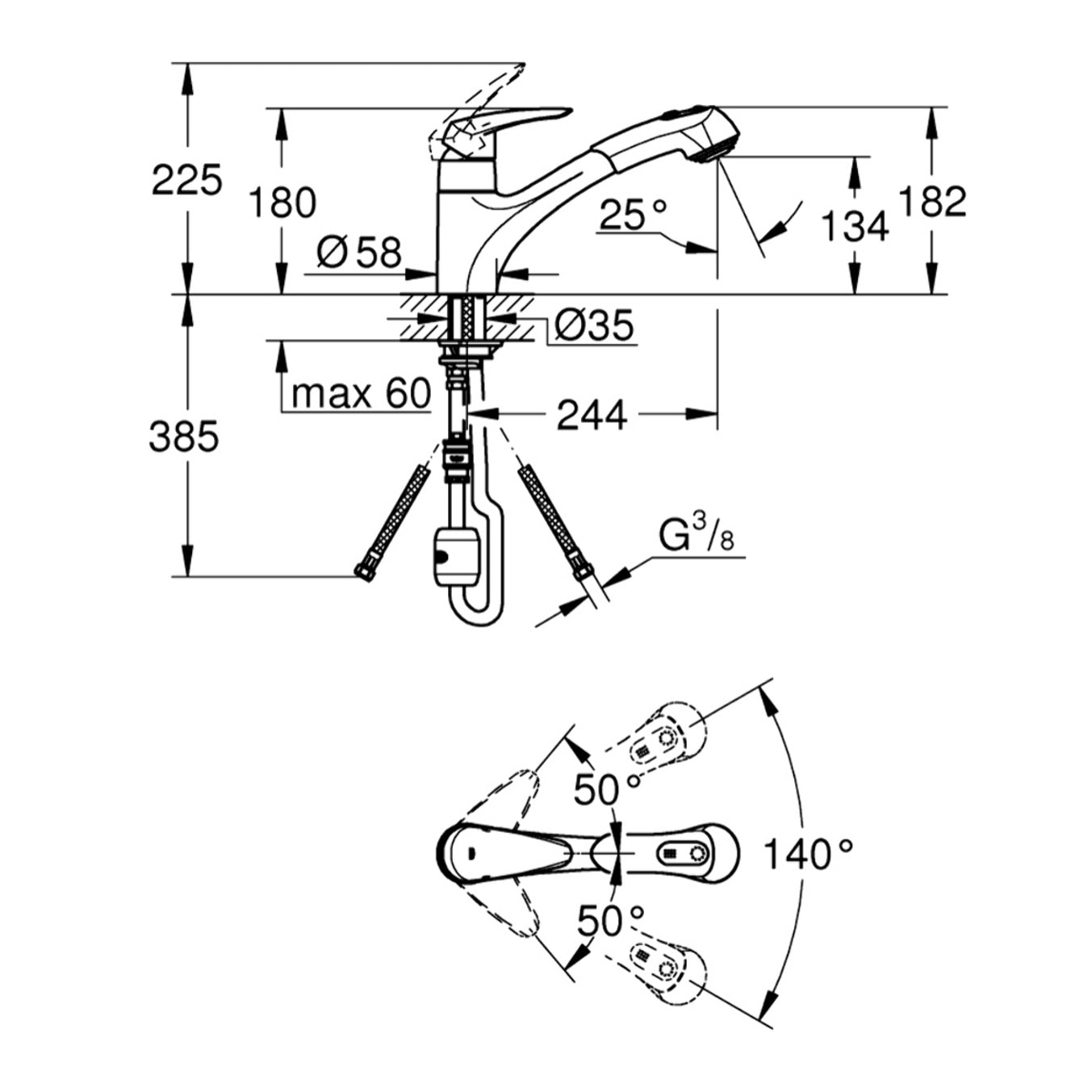 GROHE Mitigeur Evier EURODISC avec douchette extractible Chromé
