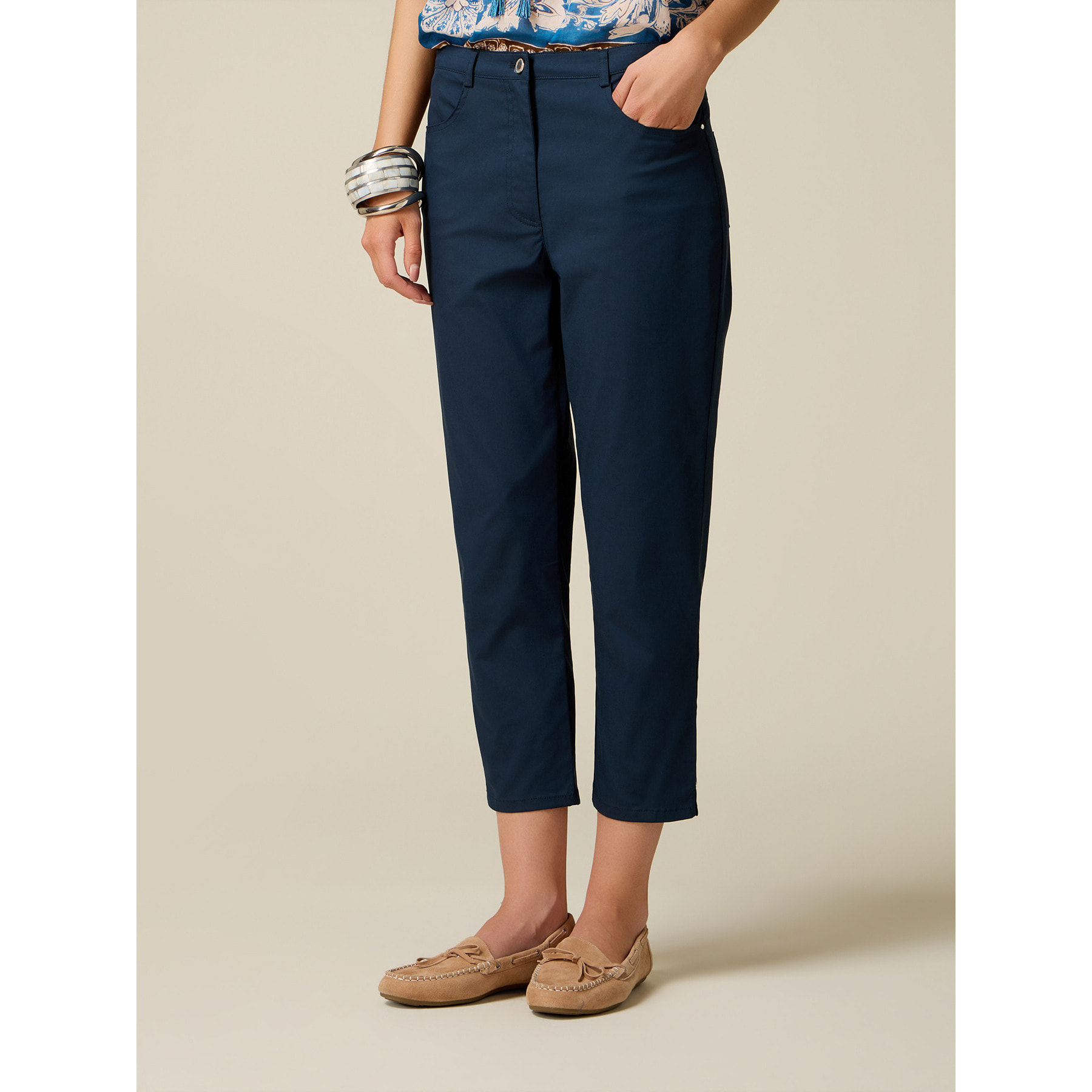 Oltre - Pantalones capri mezcla de algodón - Azul