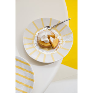 J-Line Assiette Lignée Dolomite - céramique - blanc/jaune clair - small - 2 pièces