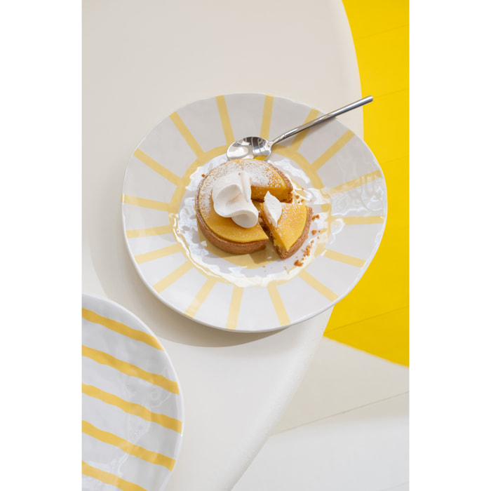 J-Line Assiette Lignée Dolomite - céramique - blanc/jaune clair - small - 2 pièces