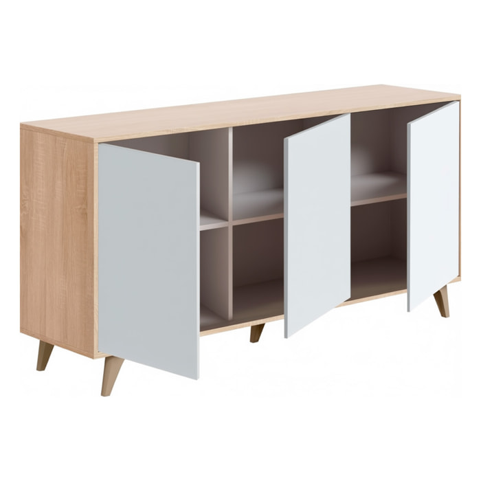 Credenza 3 Ante Con Apertura Push Madia Mobile Contenitore Moderno Con 6 Ripiani Interni Per Soggiorno Sala Da Pranzo 154 x 40 x 75 Cm Rovere Bianco