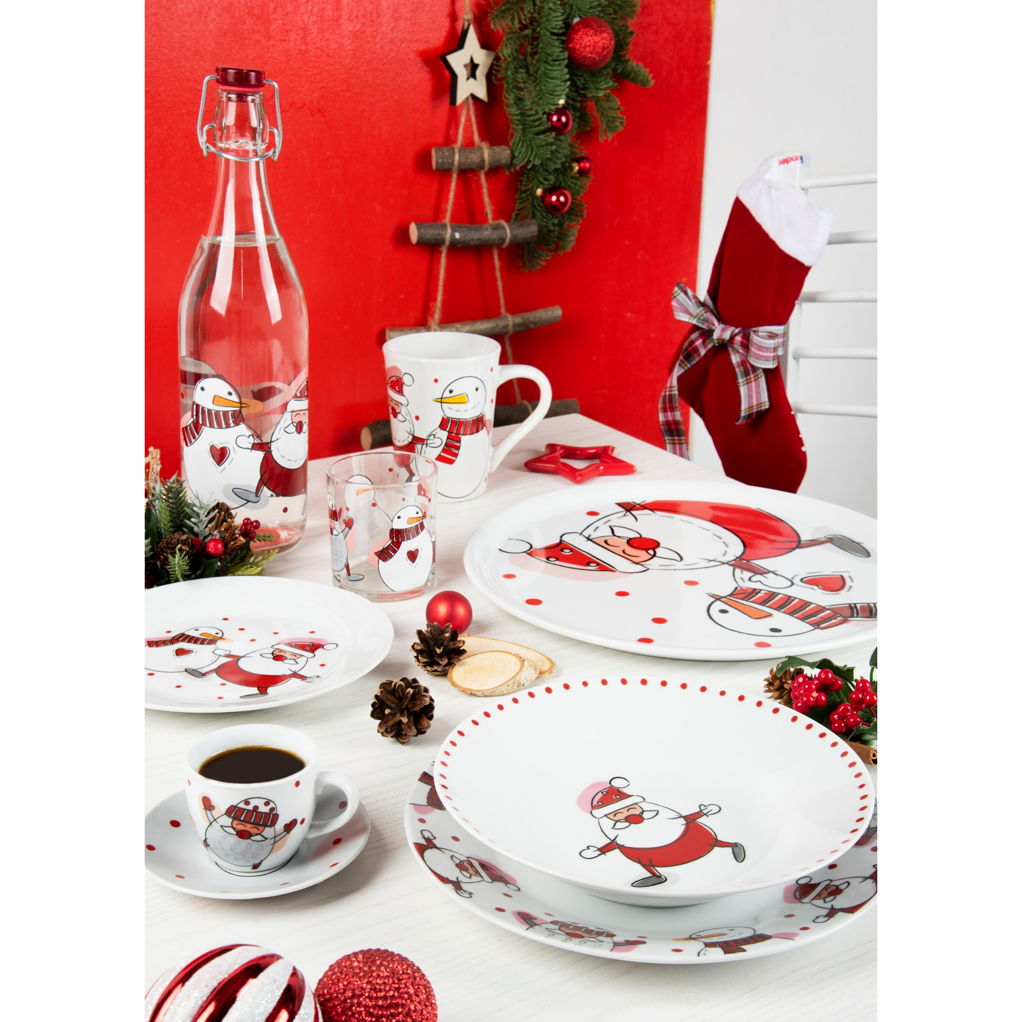 Set 4 Mug Excelsa - Gnome Sweet Home, Stoneware Bianco