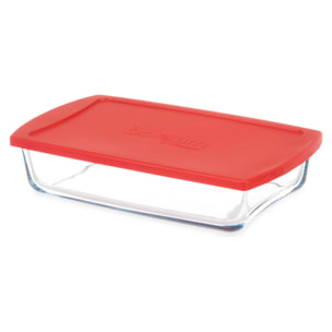 Pack 4 bandejas rectangular con tapa roja 1320ml