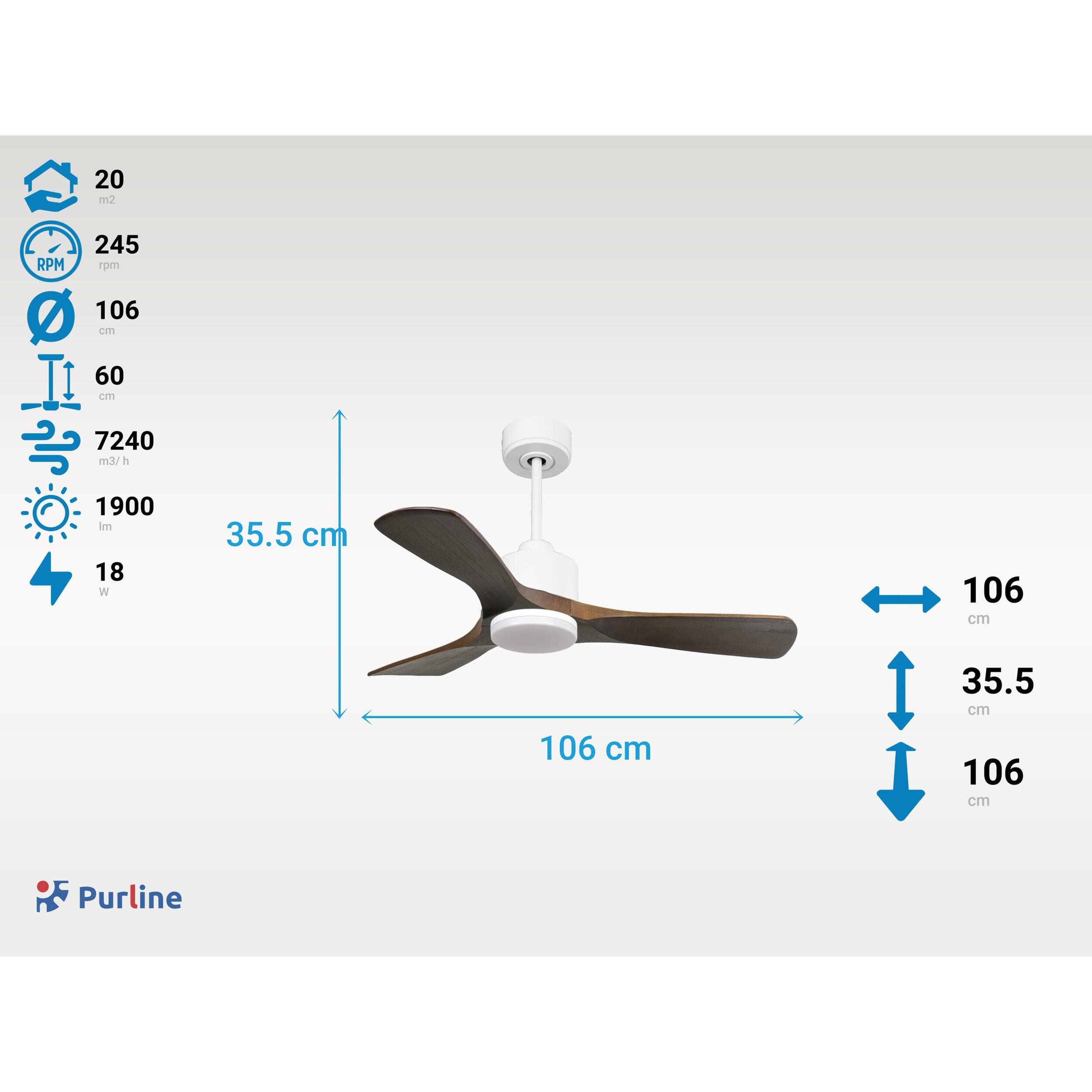 Ventilateur de plafond Réversible  Thermostat Dimmable Wifi Moteur à courant continu Toits en pente Télécommande Lumière à trois tons Hypersilence Mémoire