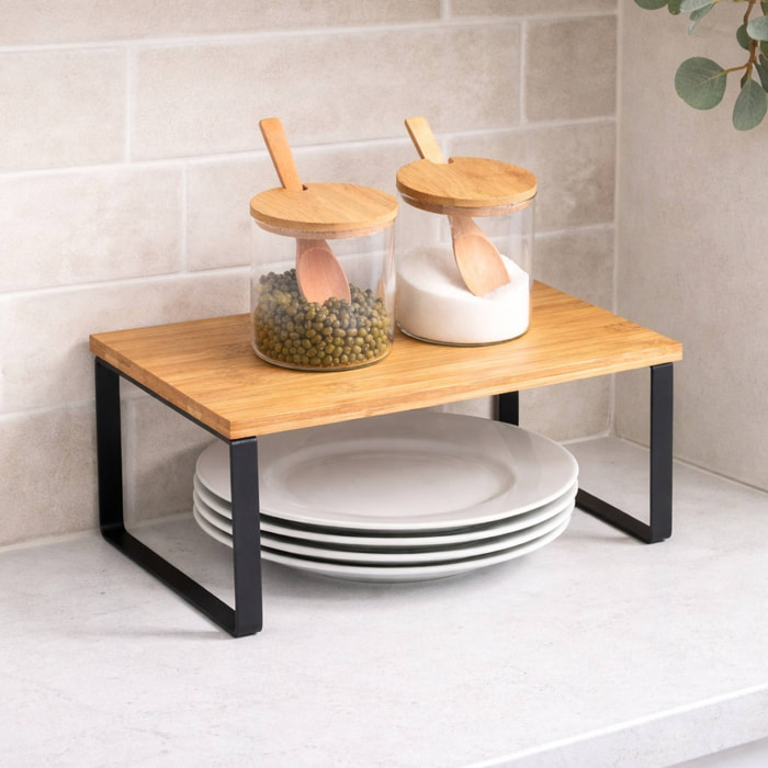 Estante de cocina ELIE 29,8x19,4x15,6cm en acero y bambú en color Negro