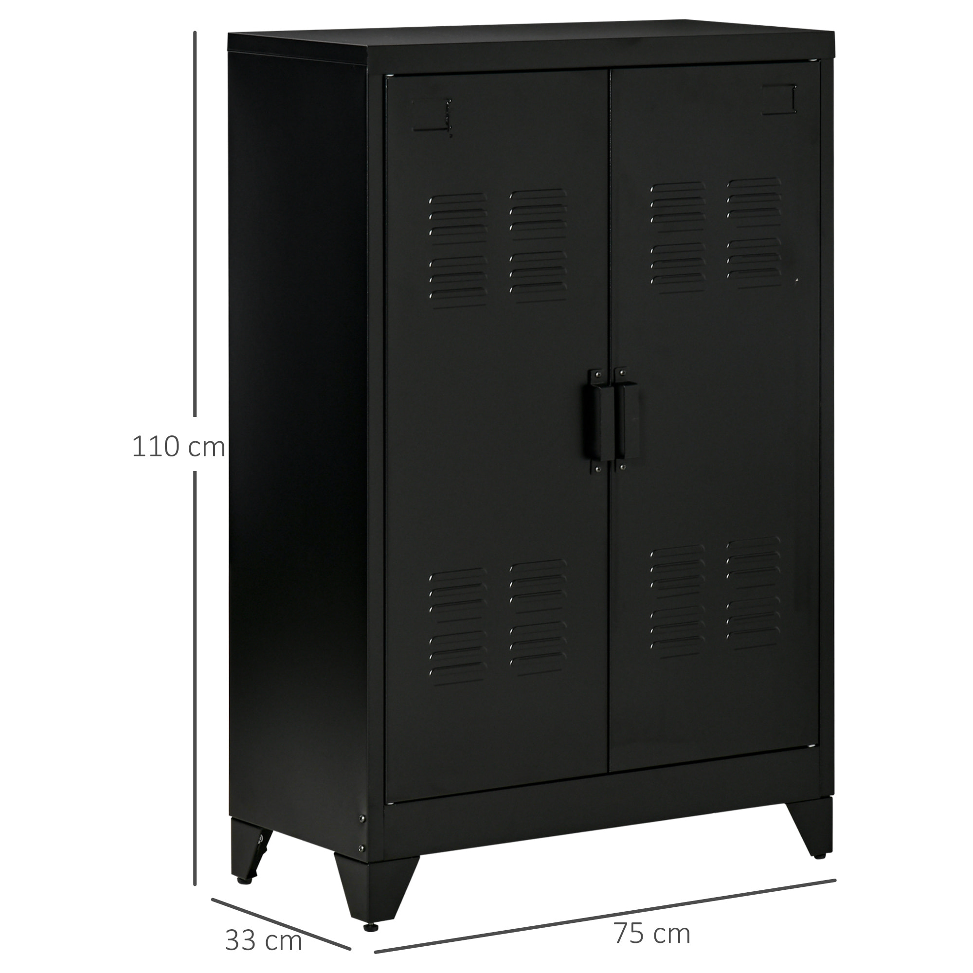 Armario de Almacenamiento Aparador de Metal con Doble Puerta Cierre Magnético y 2 Estantes Ajustables para Oficina Salón Dormitorio 75x33x110 cm Negro