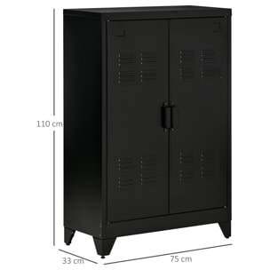 Armario de Almacenamiento Aparador de Metal con Doble Puerta Cierre Magnético y 2 Estantes Ajustables para Oficina Salón Dormitorio 75x33x110 cm Negro