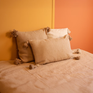 Housse de coussin en laine à pompons - Beige