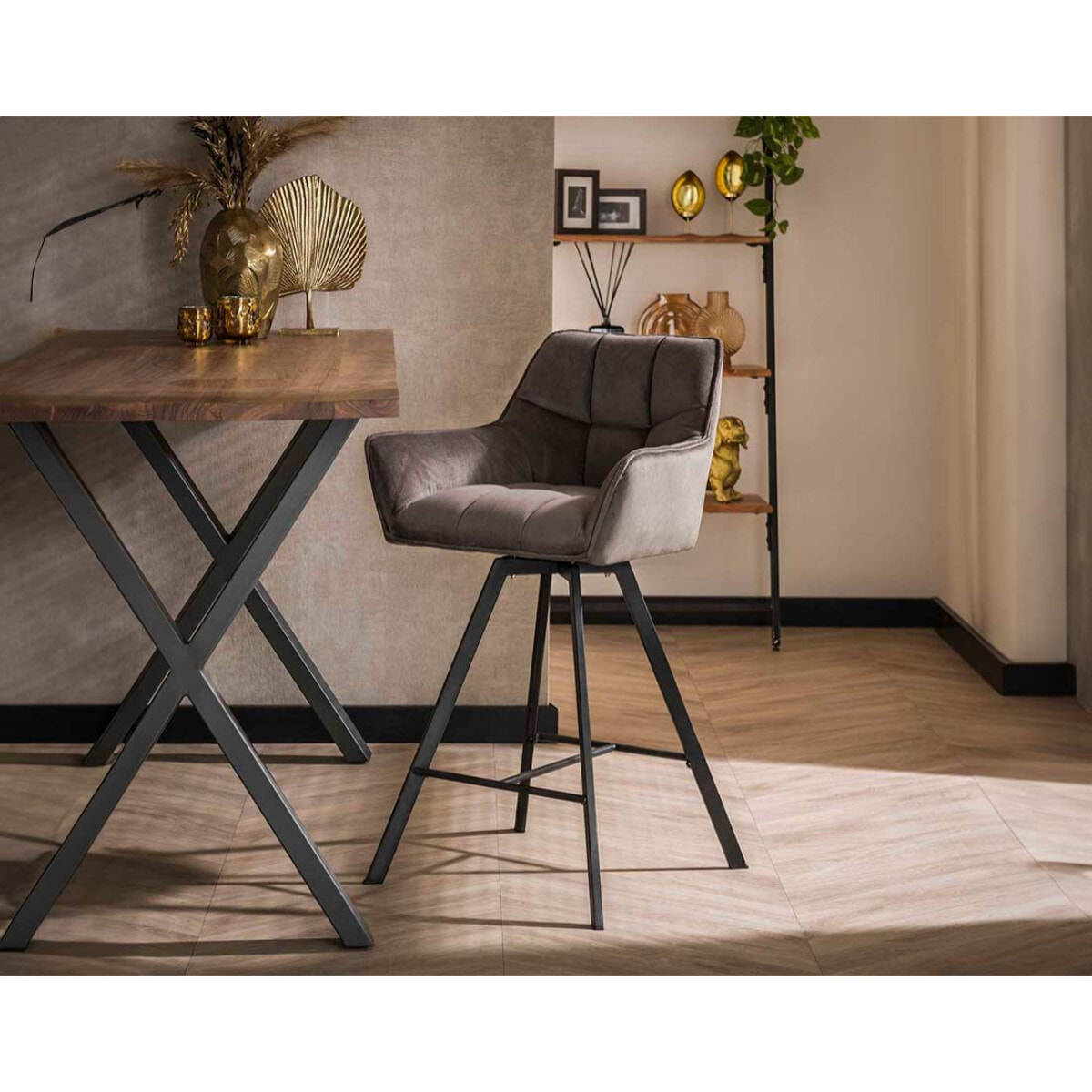 Hatti - lot de 2 tabourets de bar pivotants - en velours gris - Gris