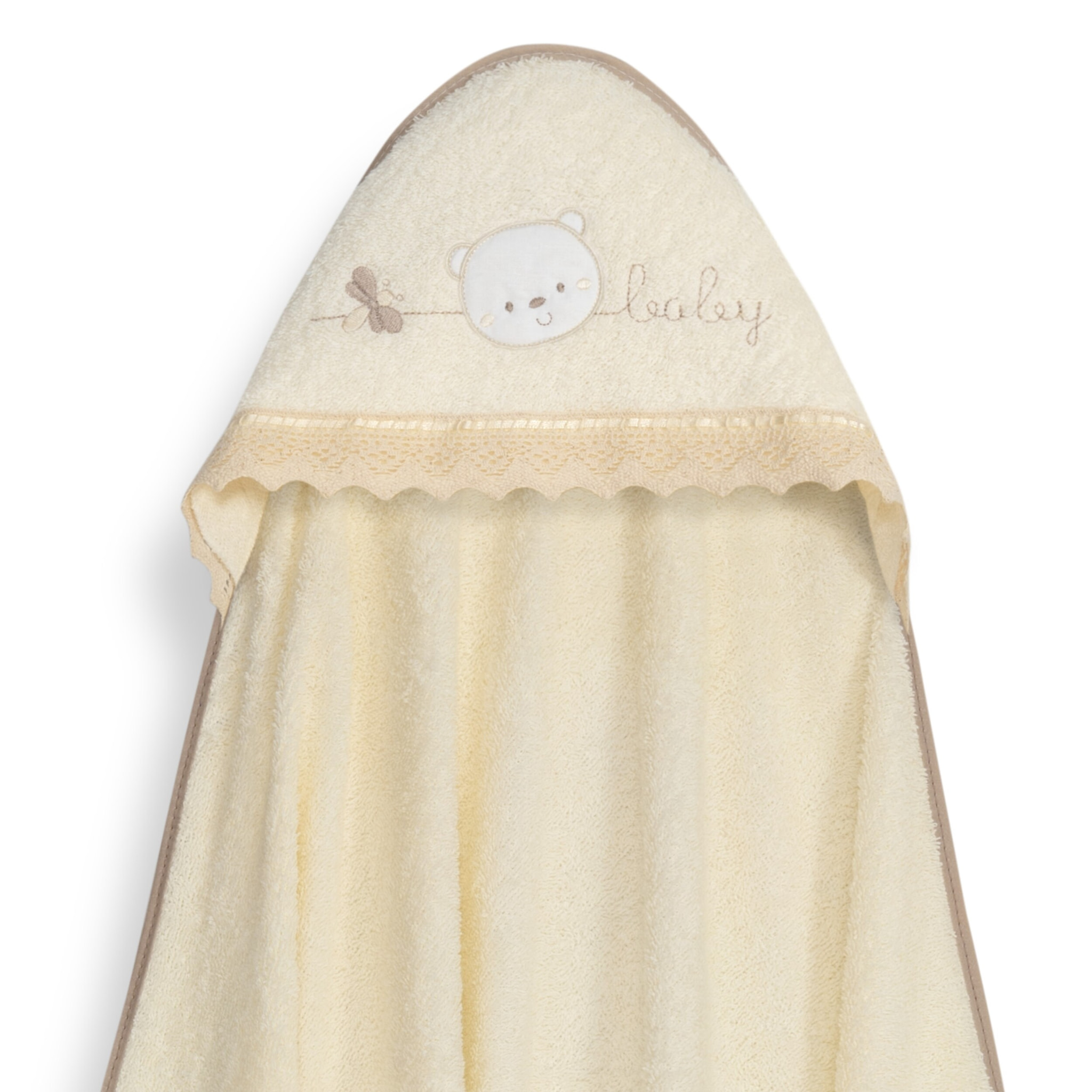 Capa Baño 1X1 Mod Carita Oso Baby Guipur+ Gorro Beig