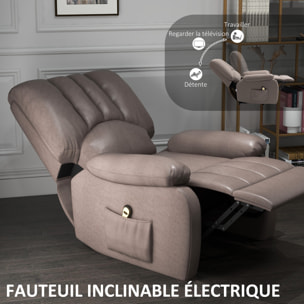 Fauteuil de relaxation électrique - fauteuil releveur inclinable - repose-pied ajustable - microfibre polyester gris