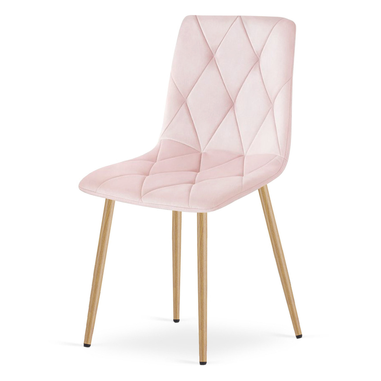 Sedia Libra in velluto rosa chiaro con gambe effetto legno