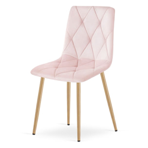 Sedia Libra in velluto rosa chiaro con gambe effetto legno