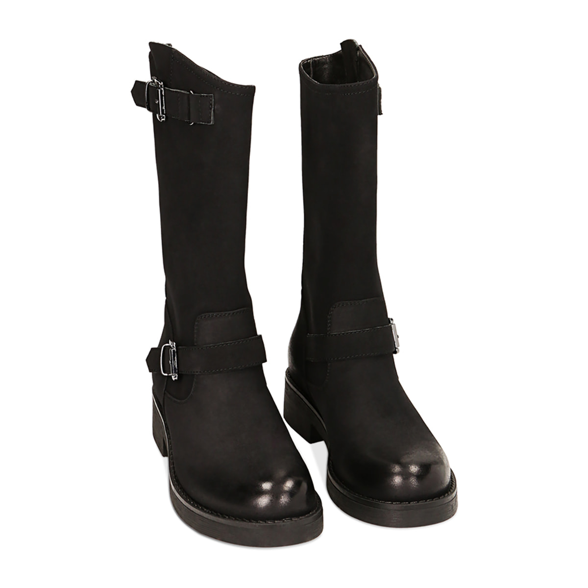 Botines de moto de motociclista nubuck negros, tacón de 4,2 cm