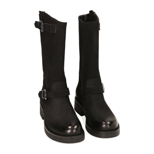 Botines de moto de motociclista nubuck negros, tacón de 4,2 cm