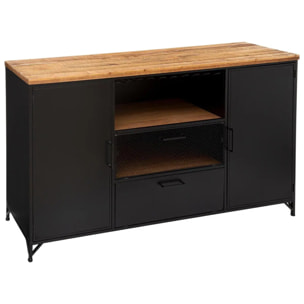 Buffet 2 portes "Cierna" noir - fer & bois H140 cm