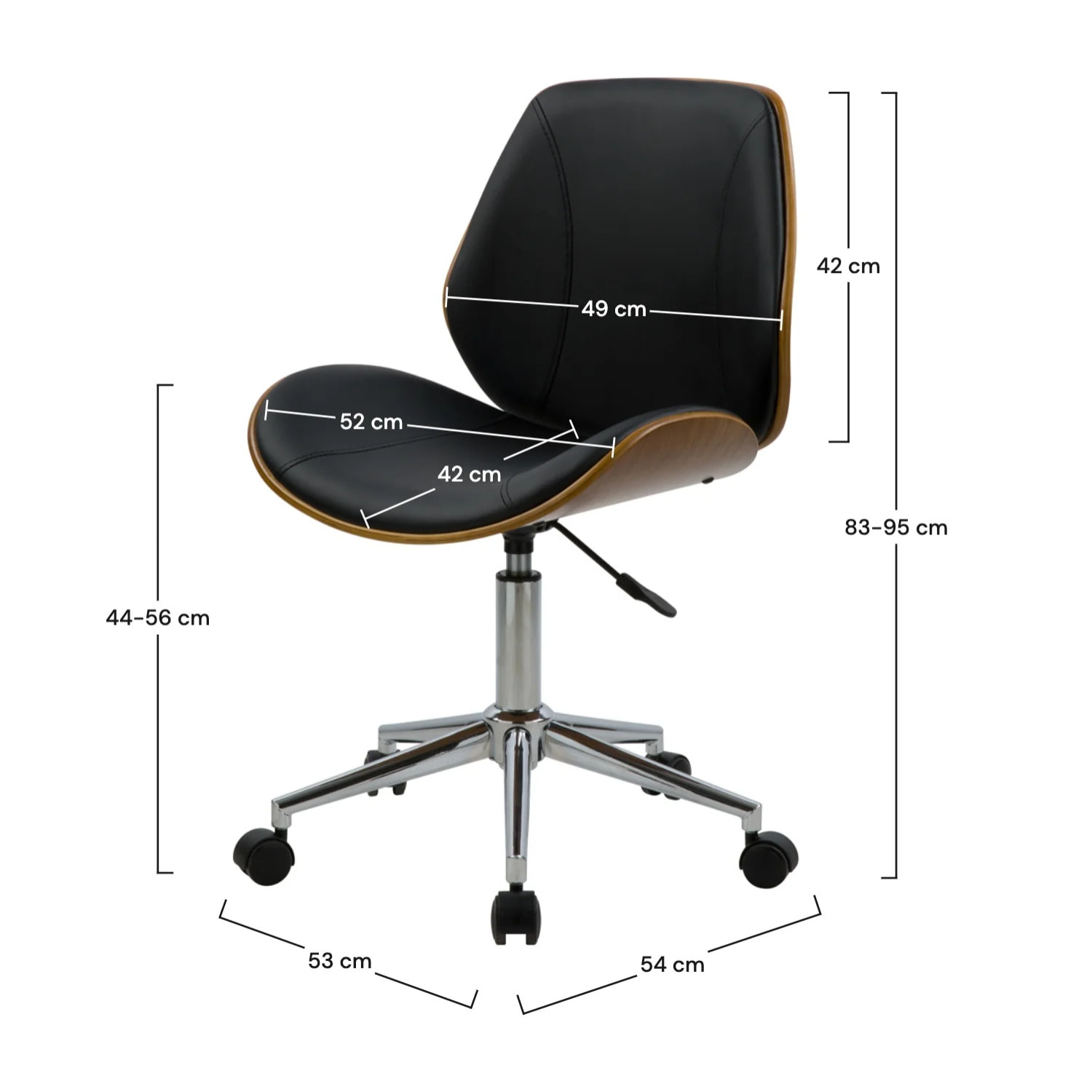 Chaise de bureau pivotante en bois en PU noir - Archie