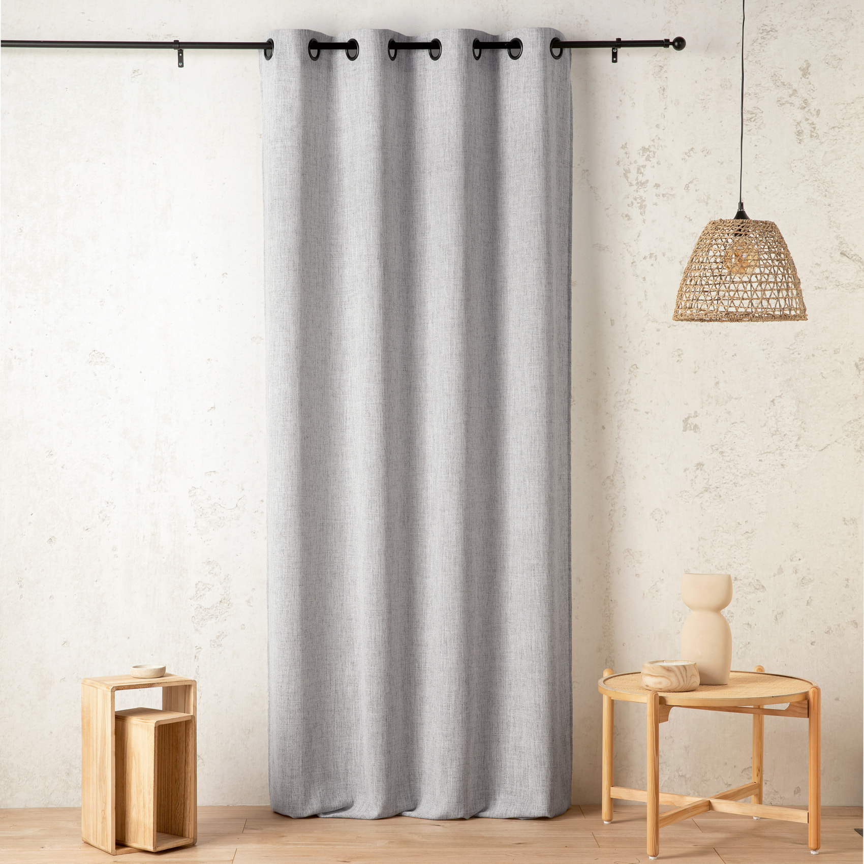 Rideau tamisant  - Effet lin authentique - Gris clair
