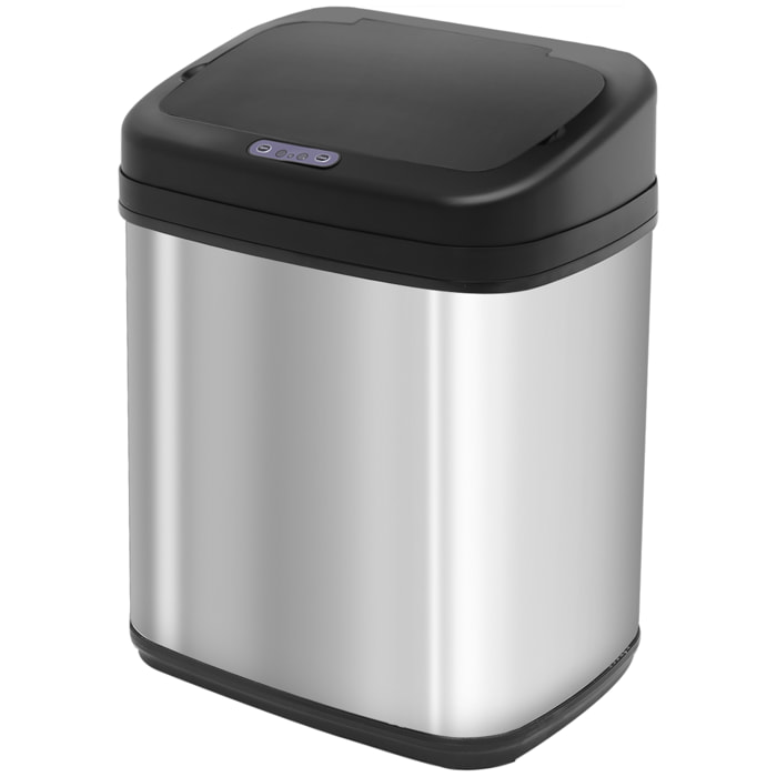 Cubo de Basura Automático 20L Papelera de Cocina de Acero Inoxidable con Sensor Infrarrojo Apertura Automática Cubo Interior Extraíble y Asa 33x25x42,5 cm Plata y Negro
