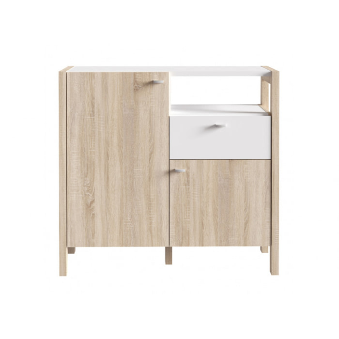 Buffet moderne en bois effet chêne et blanc - VIK