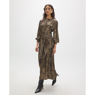 Abito midi stampato con scollo a scatola e tessuto elegante
