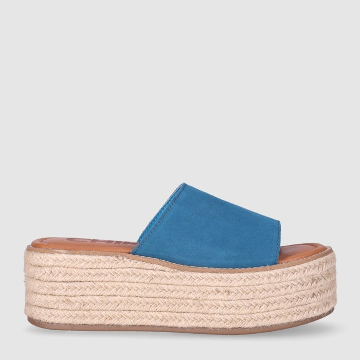 Sandalias de Serraje - Azul - Tacón: 6 cm
