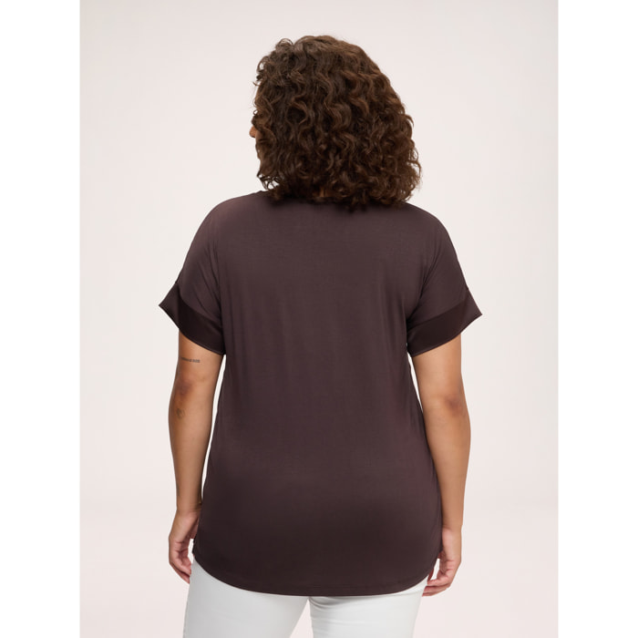 Fiorella Rubino - T-shirt bimaterica in raso e jersey - Marrone