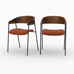 Lot de 2 chaises en velours terracotta et bois de noyer - Esmée
