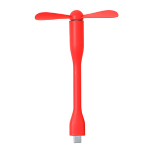 Ventilador flexible compatible con USB-C, con cuello orientable para dirigir el flujo de aire. Compacto, ligero y sin necesidad de baterías, ideal para smartphones, portátiles y baterías externas.