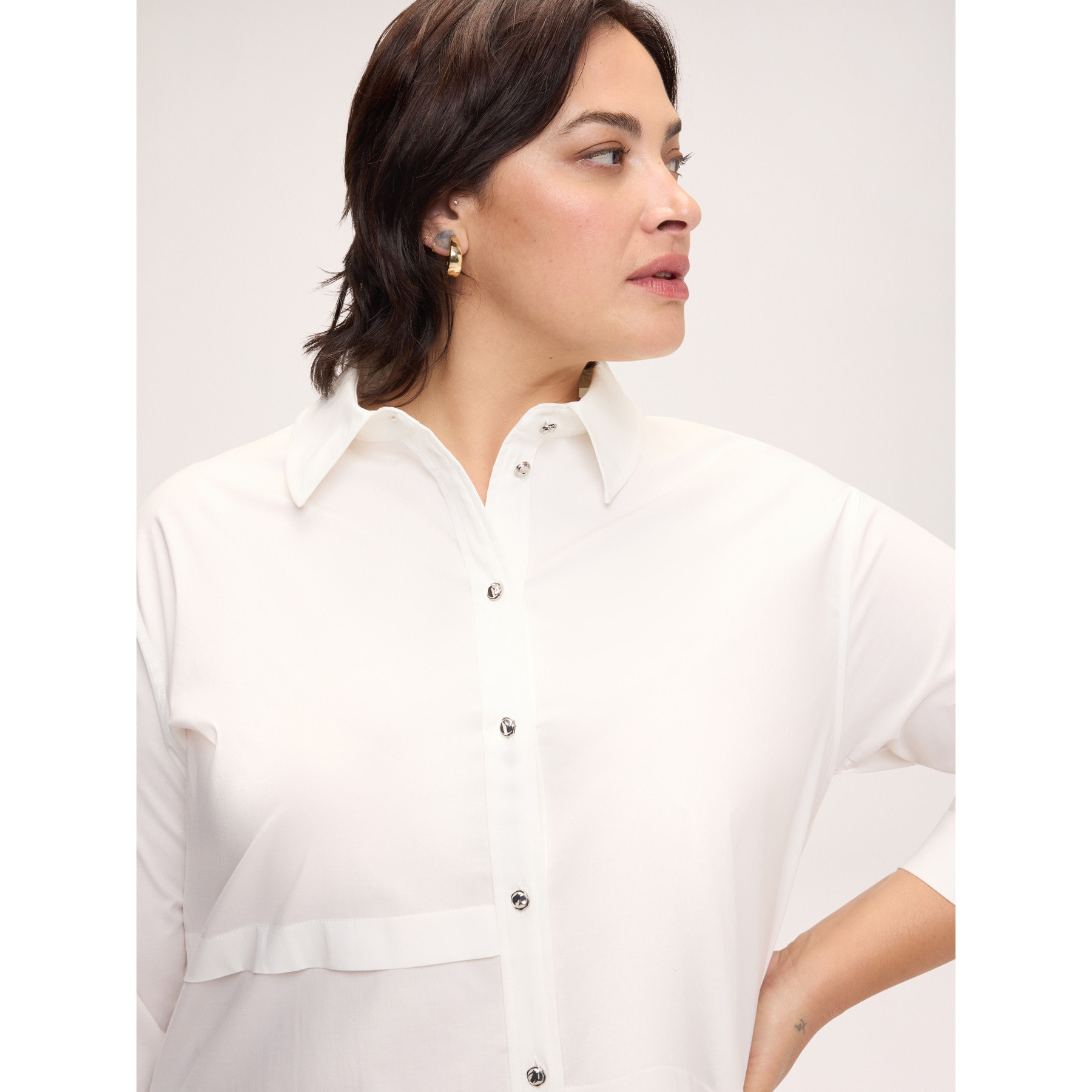 Fiorella Rubino - Camicia in misto cotone con orlo asimmetrico - Bianco