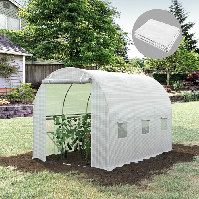 Plásticos para Invernaderos 3x2x2 m Cubierta de Repuesto para Invernadero de Polietileno con 6 Ventanas y Puerta Enrollable Protección de Plantas para Jardín Blanco