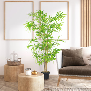 Bambou Artificiel Hauteur 1,5 m 644 Feuilles denses réalistes Pot Inclus Noir avec Lichen Vert