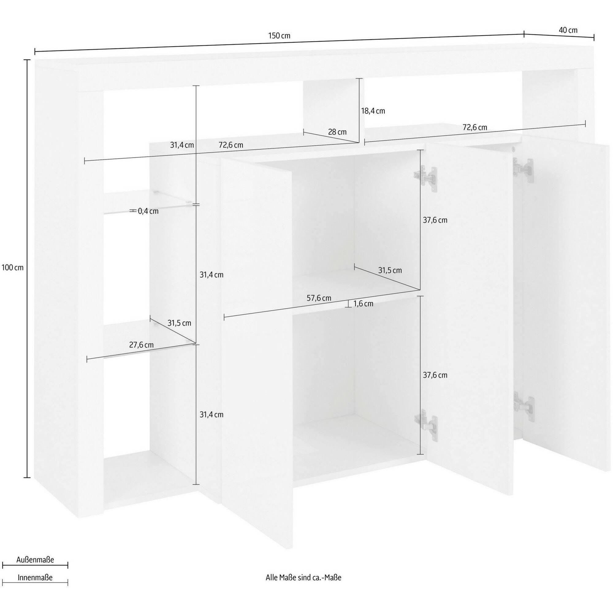 Credenza Ddacunh, Buffet da soggiorno a 3 ante, Madia da salotto, Credenza moderna, 100% Made in Italy, 150x40h100 cm, Antracite