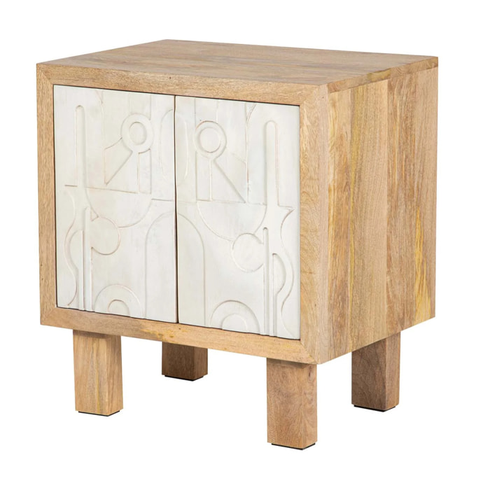 Mesita 2 Puertas Madera Mango Marron 55x40x60 Cm