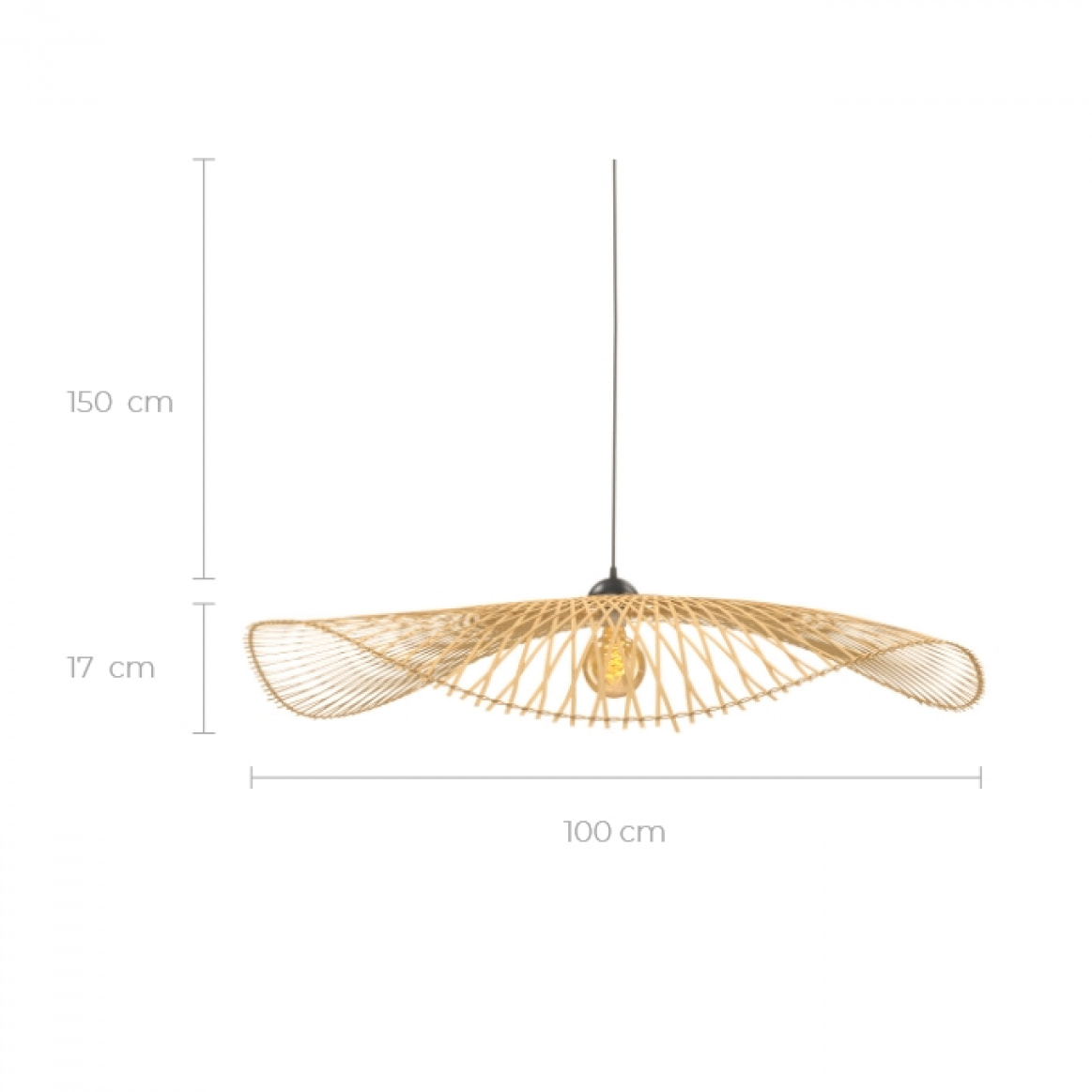 Suspension D100 cm en bambou avec fil noir - Jipi