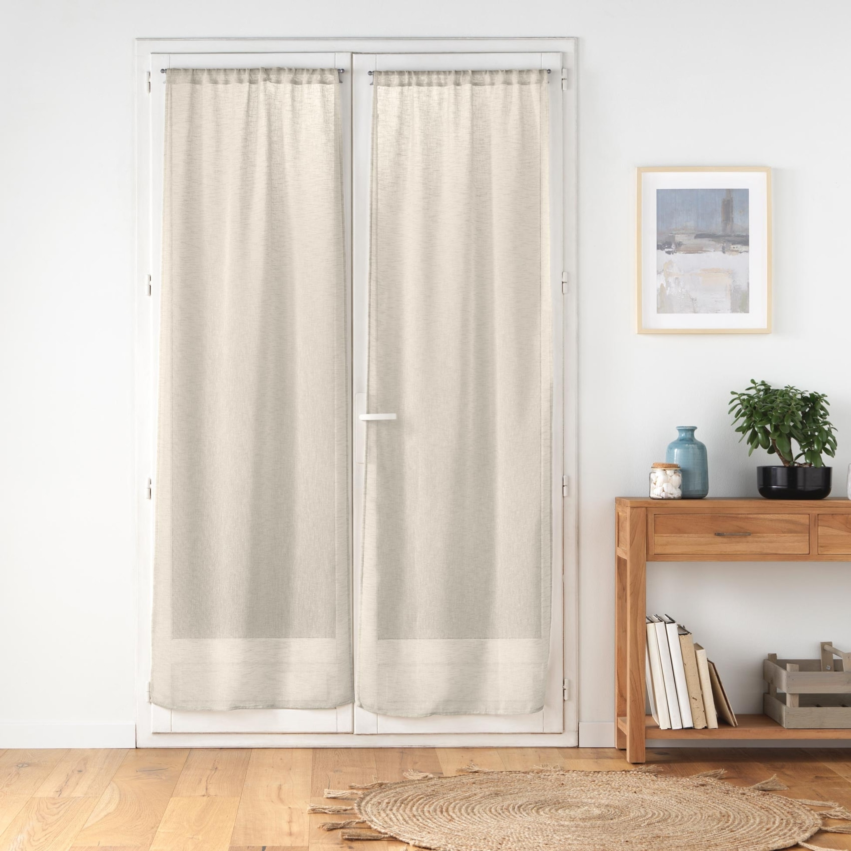Paire de voilages passe-tringle en voile tissé pour porte-fenêtre - Lin