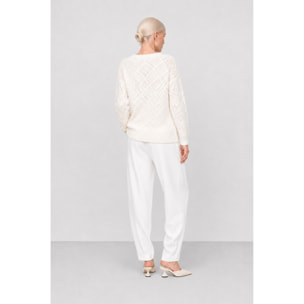 Kocca - Maglia a maniche lunghe con rombi traforati in misto lana Donna