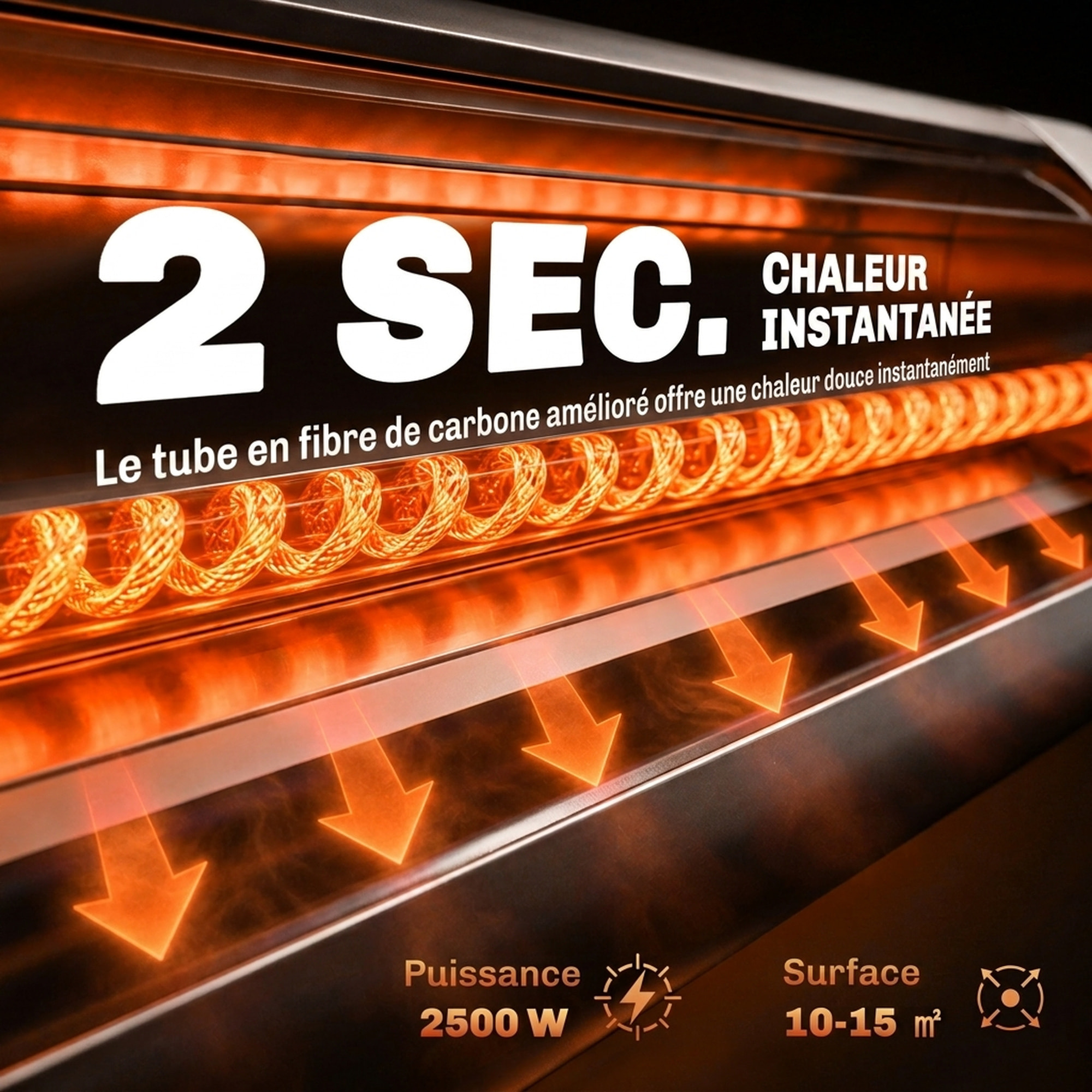 Radiateur infrarouge sur pieds réglable  830/1660/2500W 3 niv. télécommande housse alu noir